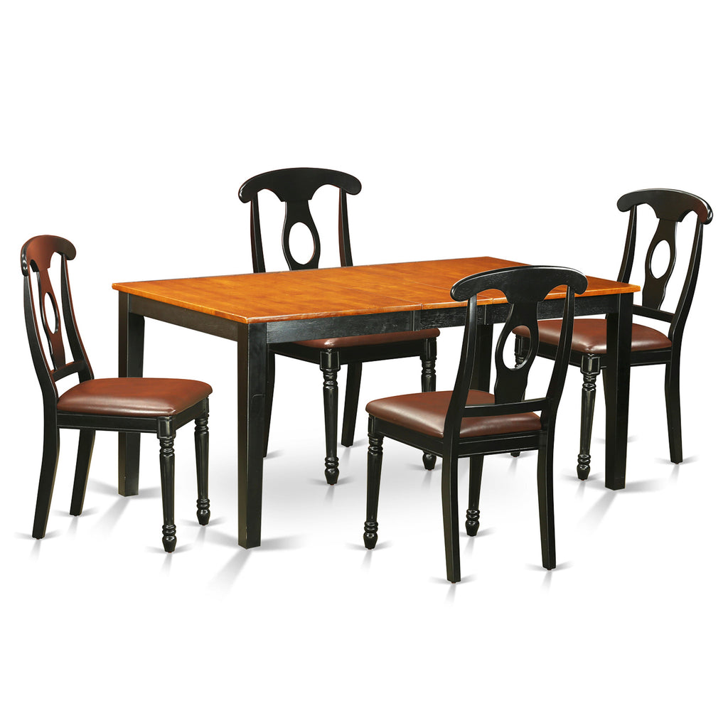 El juego de comedor de 5 piezas East West Furniture NIKE5-BCH-LC incluye una mesa de cocina rectangular con diseño de hojas de mariposa y 4 sillas tapizadas en piel sintética.