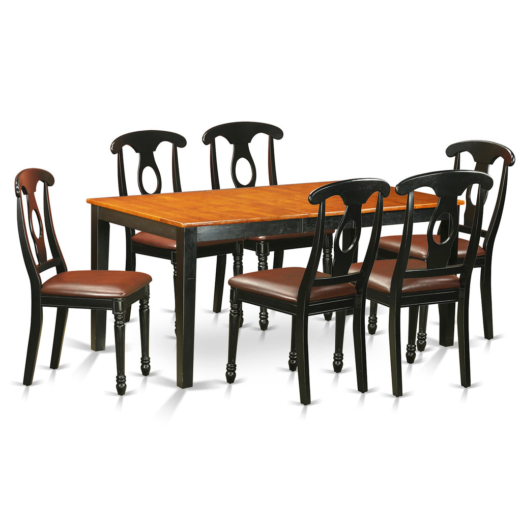 Juego de mesa de comedor East West Furniture NIKE7-BCH-LC de 7 piezas compuesto por una mesa de comedor rectangular con diseño de hojas de mariposa y 6 sillas tapizadas en piel sintética.