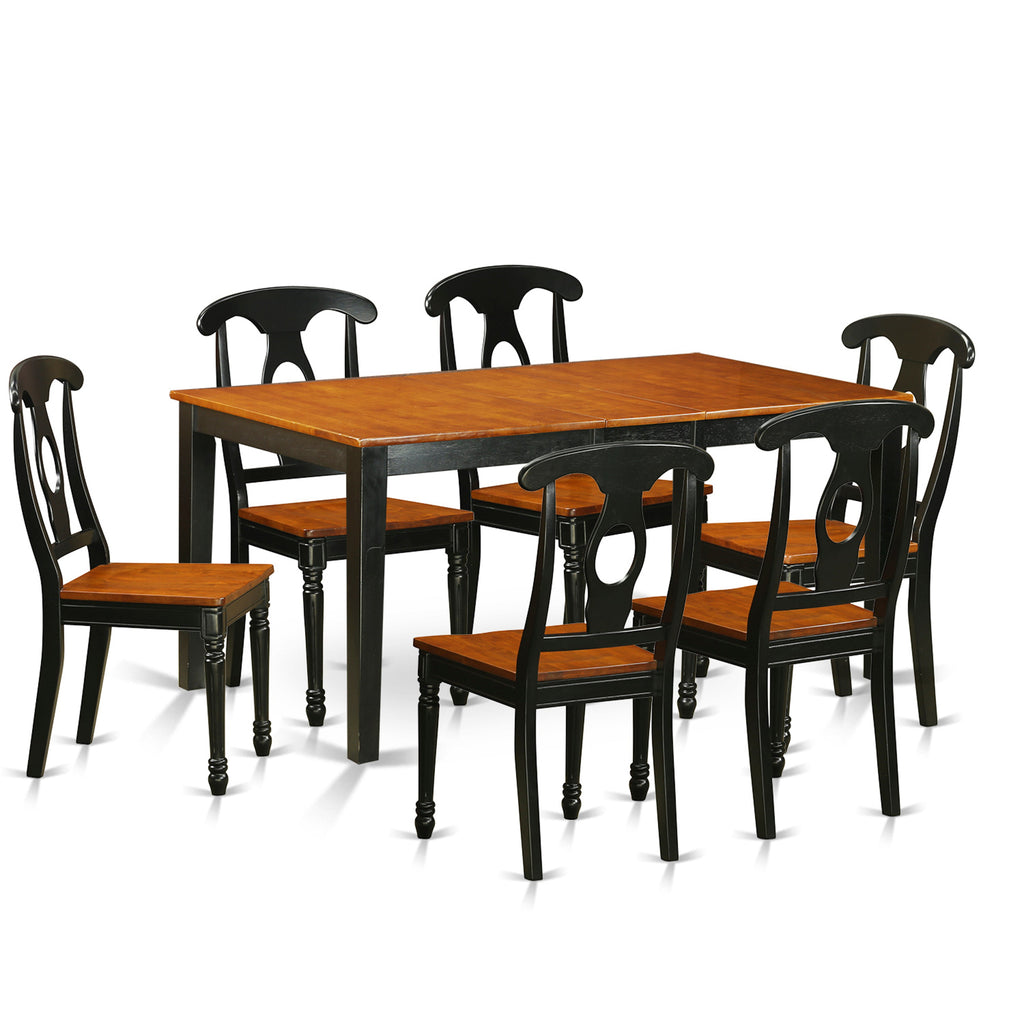 Juego de mesa de cocina de 7 piezas NIKE7-BCH-W de East West Furniture: mesa de comedor rectangular con diseño de hojas de mariposa y 6 sillas de comedor.