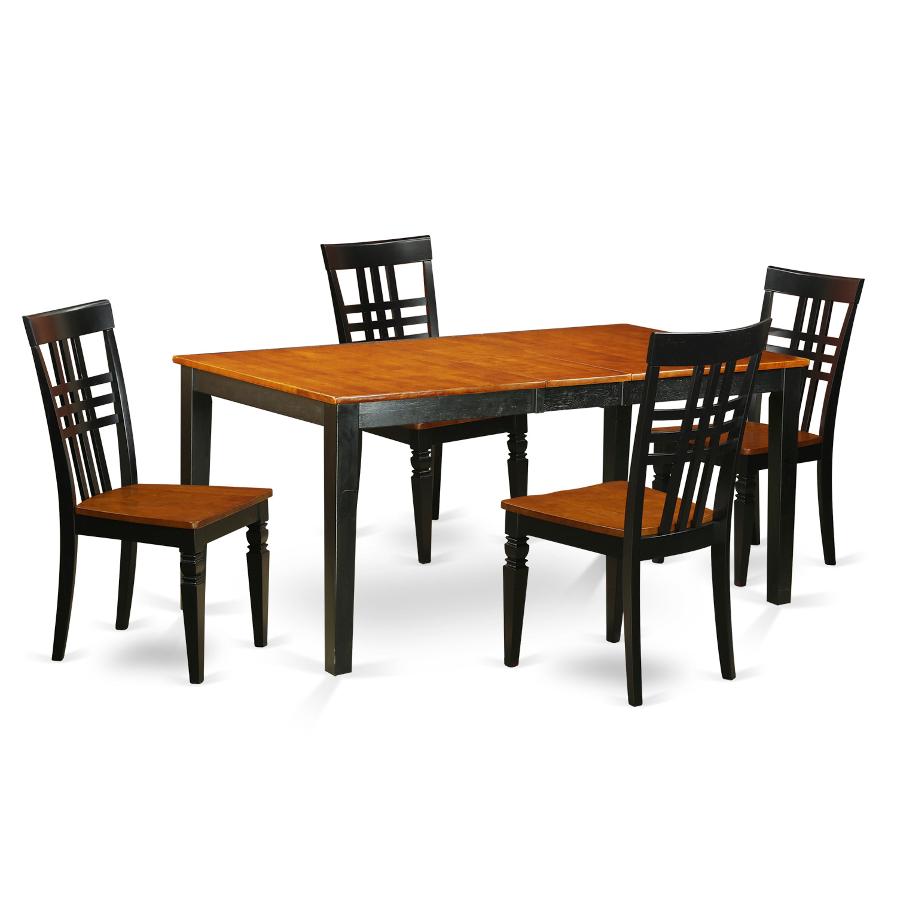 Juego de comedor East West Furniture NILG5-BCH-W de 5 piezas para 4 personas. Incluye una mesa de comedor rectangular con diseño de hojas de mariposa y 4 sillas de comedor.