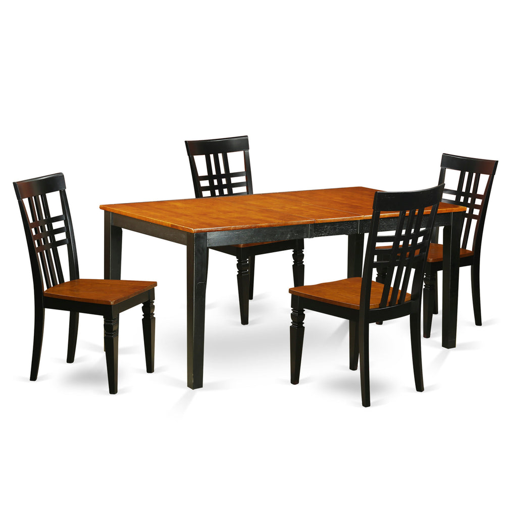 Juego de comedor East West Furniture NILG5-BCH-W de 5 piezas para 4 personas. Incluye una mesa de comedor rectangular con diseño de hojas de mariposa y 4 sillas de comedor.
