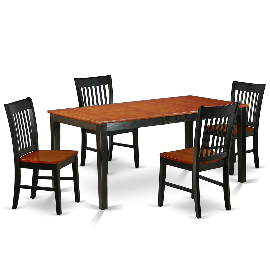 El juego de mesa de comedor moderno de 5 piezas East West Furniture NINO5-BCH-W incluye una mesa rectangular de madera con diseño de hojas de mariposa y 4 sillas de comedor de cocina.
