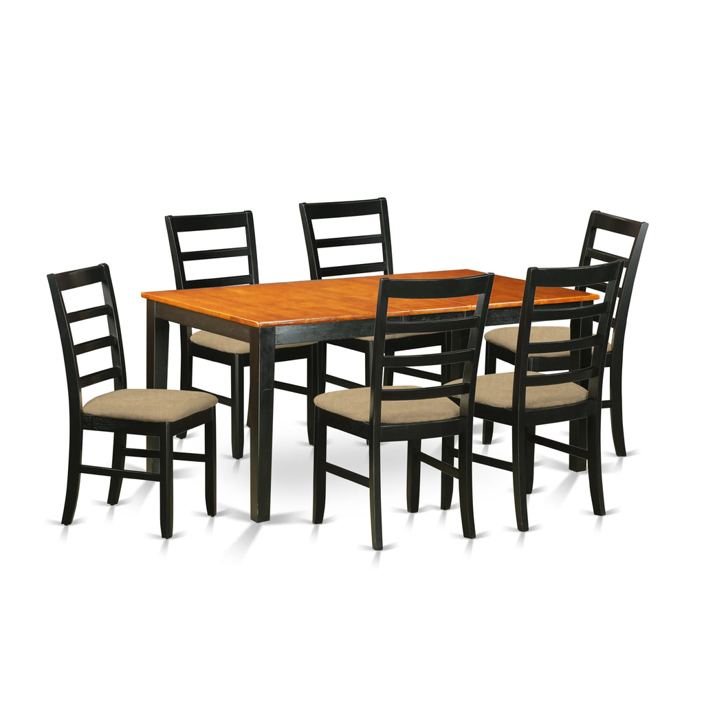 Juego de mesa y sillas de cocina East West Furniture NIPF7-BCH-C de 7 piezas. Incluye una mesa de comedor rectangular con hojas de mariposa y 6 sillas tapizadas en tela de lino.