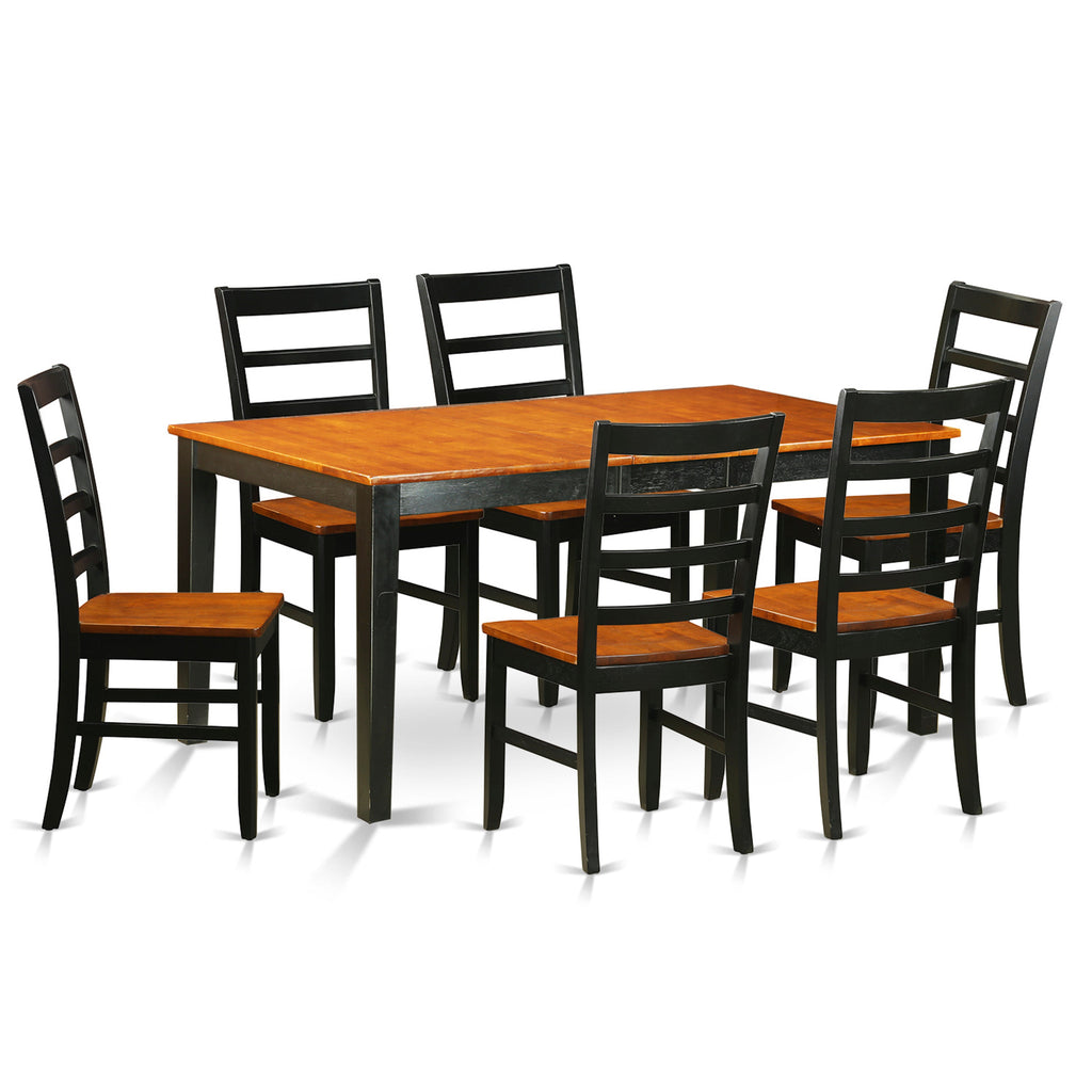 Juego de mesa de comedor East West Furniture NIPF7-BCH-W de 7 piezas compuesto por una mesa rectangular con hojas de mariposa y 6 sillas de madera.