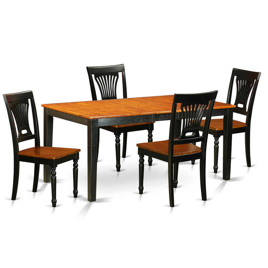 Juego de mesa de comedor de 5 piezas East West Furniture NIPL5-BCH-W. Incluye una mesa de cocina rectangular con diseño de hojas de mariposa y 4 sillas de comedor.