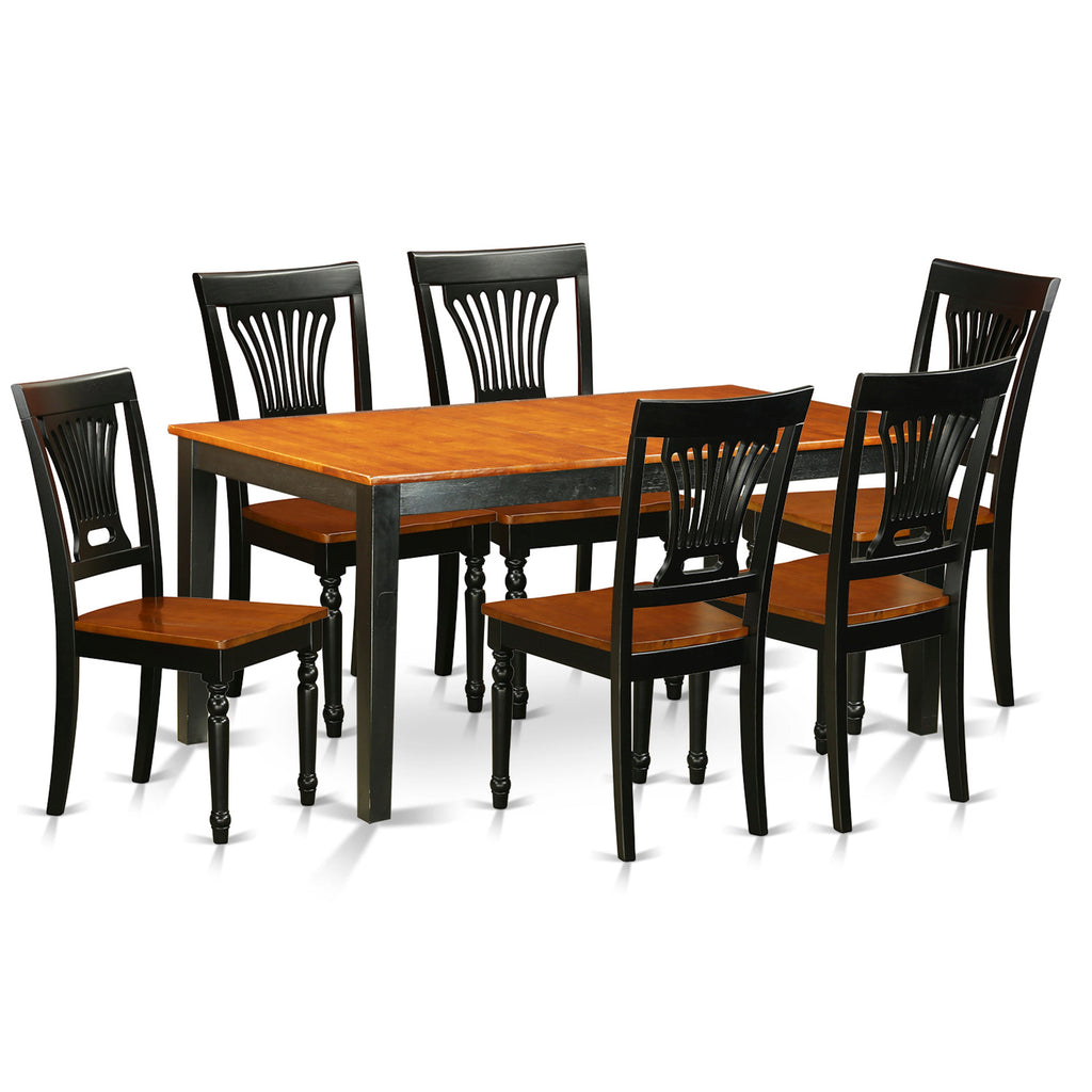 Juego de mesa de comedor East West Furniture NIPL7-BCH-W de 7 piezas compuesto por una mesa de comedor rectangular con hojas de mariposa y 6 sillas con asiento de madera.
