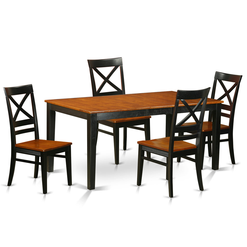 East West Furniture NIQU5-BCH-W 5 Piece Dining Room Furniture Set Includes a Rectangle Kitchen Table with Butterfly Leaf and 4 Dining Chairs