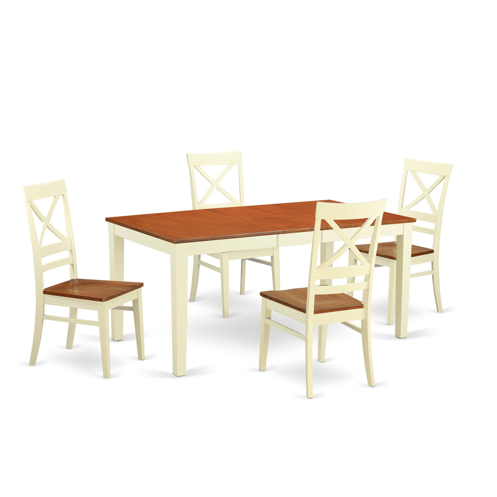 East West Furniture NIQU5-WHI-W 5 Piece Dining Set Includes a Rectangle Dining Table with Butterfly Leaf and 4 Kitchen Chairs