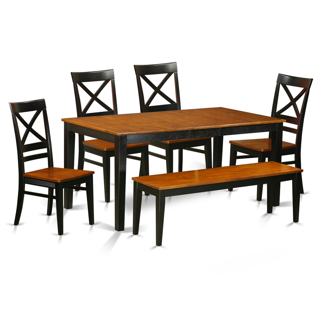East West Furniture NIQU6-BCH-W 6 Piece Dining Room Table Set Contains a Rectangle Kitchen Table with Butterfly Leaf and 4 Dining Chairs with a Bench