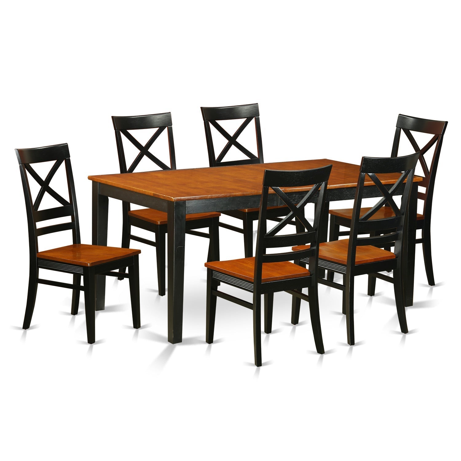 Juego de mesa de comedor de 7 piezas East West Furniture NIQU7-BCH-W compuesto por una mesa de cocina rectangular con diseño de hojas de mariposa y 6 sillas de comedor.