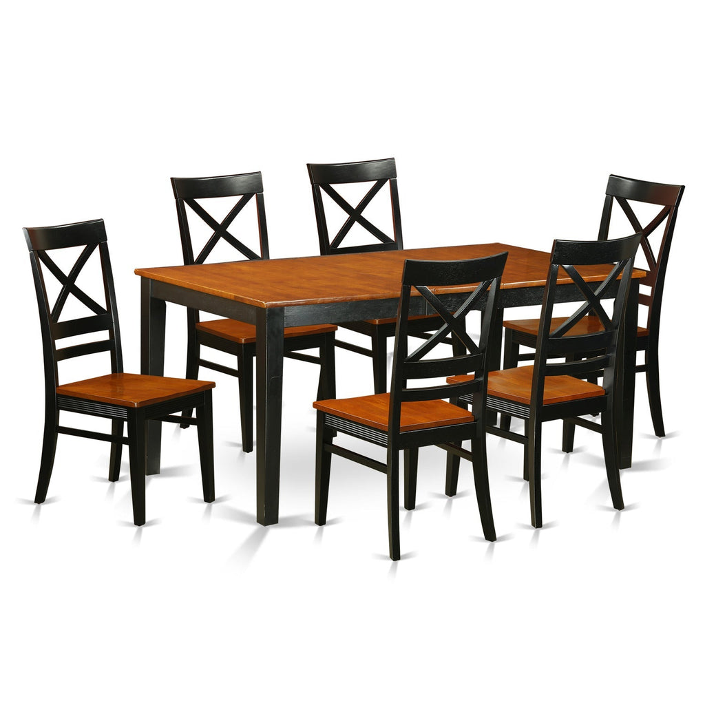 Juego de mesa de comedor de 7 piezas East West Furniture NIQU7-BCH-W compuesto por una mesa de cocina rectangular con diseño de hojas de mariposa y 6 sillas de comedor.