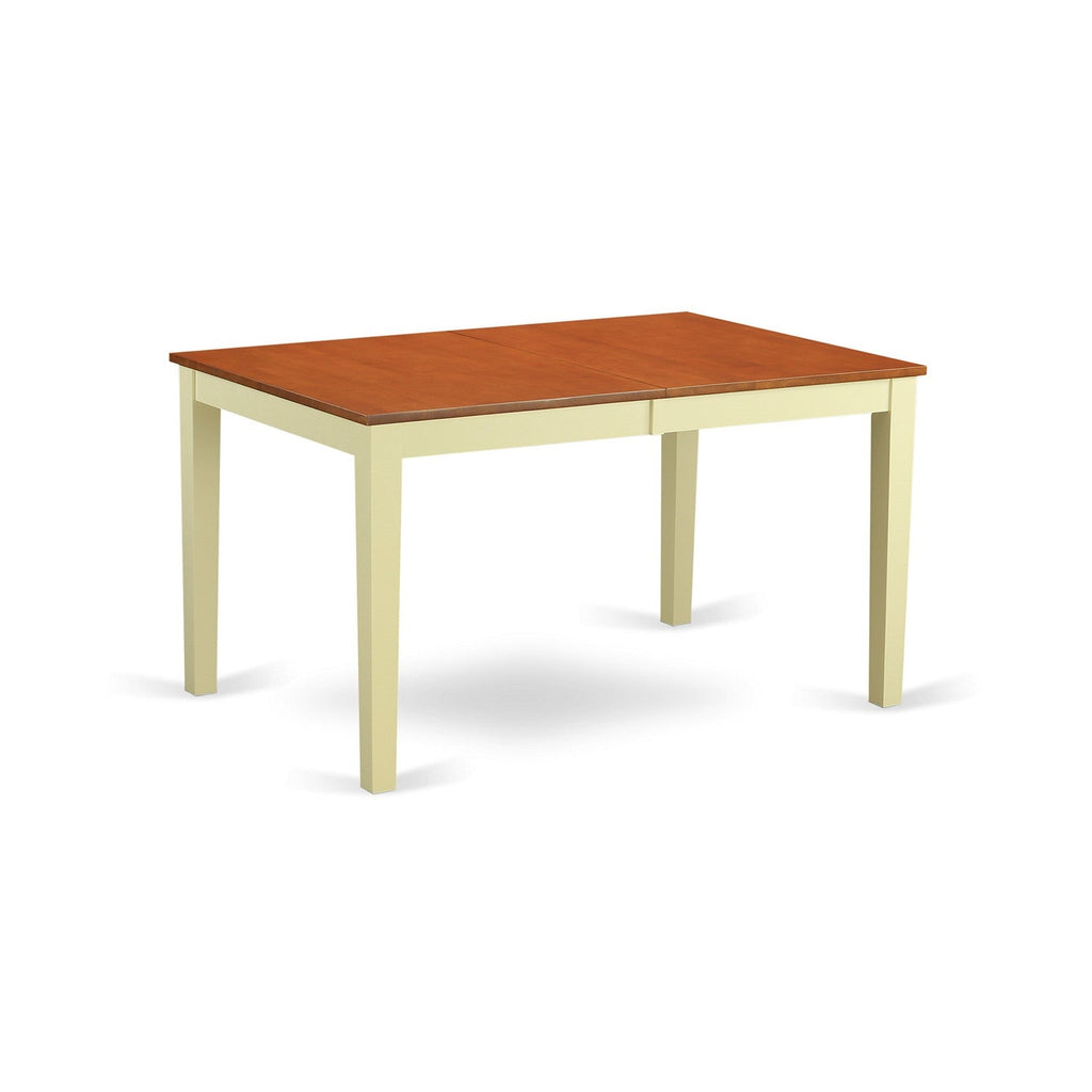 Juego de mesa de comedor de 7 piezas East West Furniture NIWE7-BMK-W compuesto por una mesa rectangular de madera con hojas de mariposa y 6 sillas de comedor.
