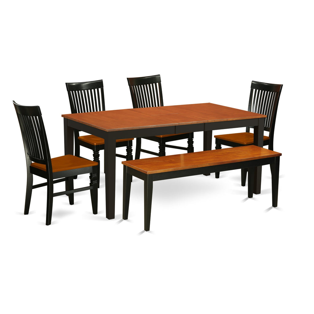 East West Furniture NIWE6-BCH-W 6 Piece Dining Table Set Contains a Rectangle Dinner Table with Butterfly Leaf and 4 Dining Room Chairs with a Bench