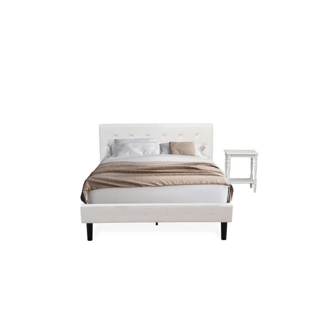 East West Furniture NL19Q-1BF14 2 Piece Bedroom Set - Button Tufted Queen Bed Frame - White Velvet Fabric Upholstered Headboard and an Urban Gray Finish Nightstand