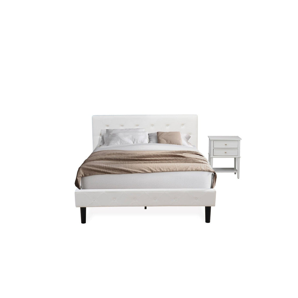 East West Furniture NL19Q-1VL14 2 Piece Bedroom Set - Button Tufted Queen Size Bed - White Velvet Fabric Upholstered Headboard and an Urban Gray Finish Nightstand