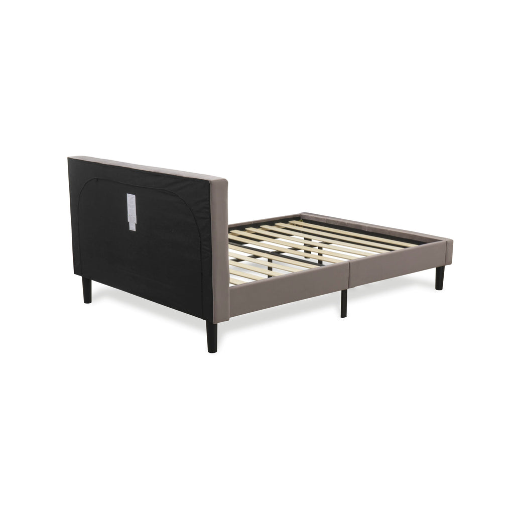 East West Furniture NLF-14-F Nolan Platform Bed - Button Tufted Brown Taupe Velvet Fabric Padded Headboard & Footboard
