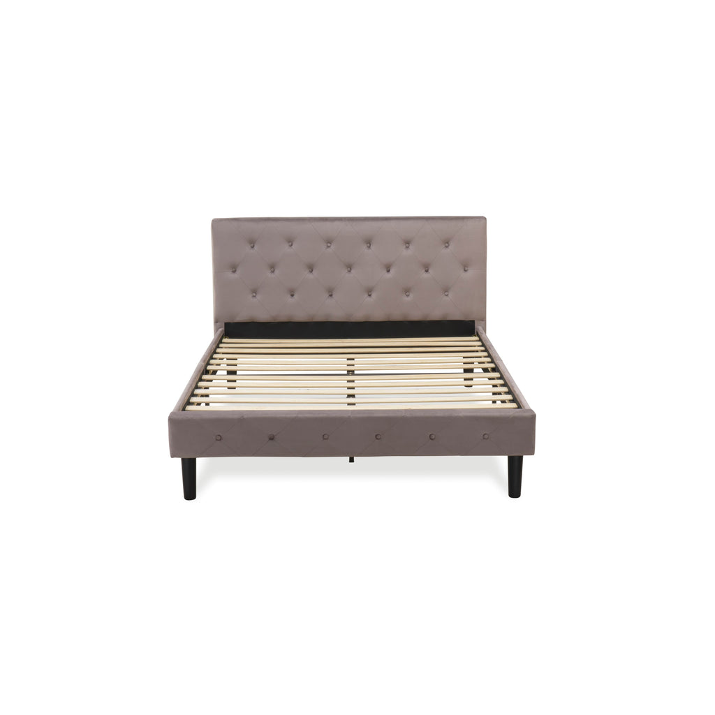 East West Furniture NL14Q-2HI08 3 Piece Queen Size Bed Set - Button Tufted Bed Frame - Brown Taupe Velvet Fabric Upholstered Headboard and an Antique Walnut Finish Nightstand