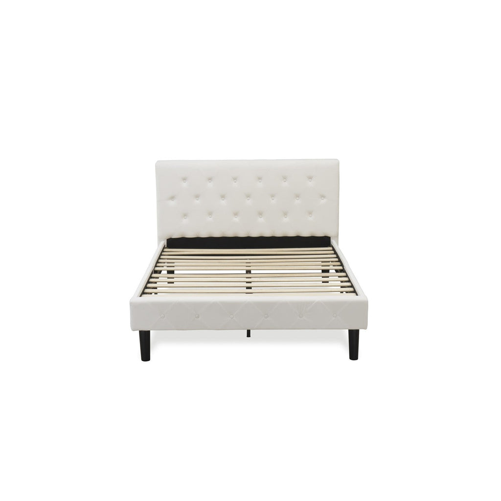 East West Furniture NLF-19-F Nolan Platform Bed Frame - Button Tufted White Velvet Fabric Padded Headboard & Footboard
