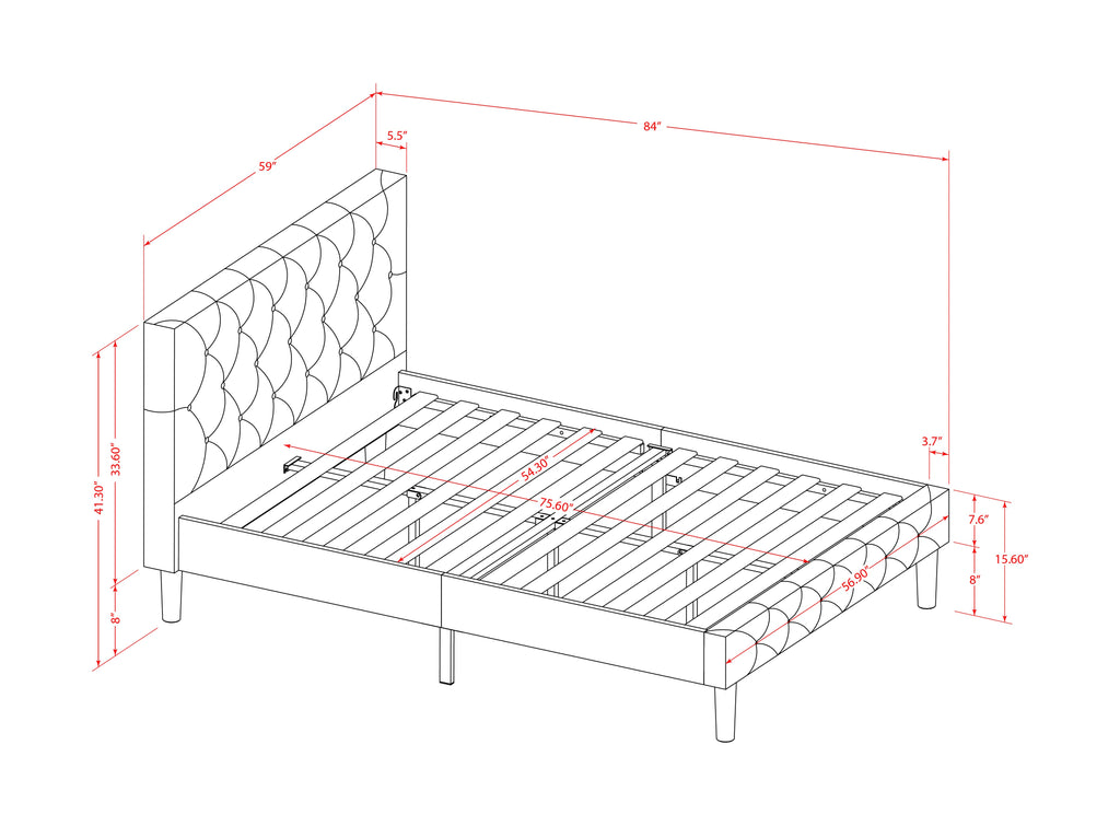 East West Furniture NLF-19-F Nolan Platform Bed Frame - Button Tufted White Velvet Fabric Padded Headboard & Footboard