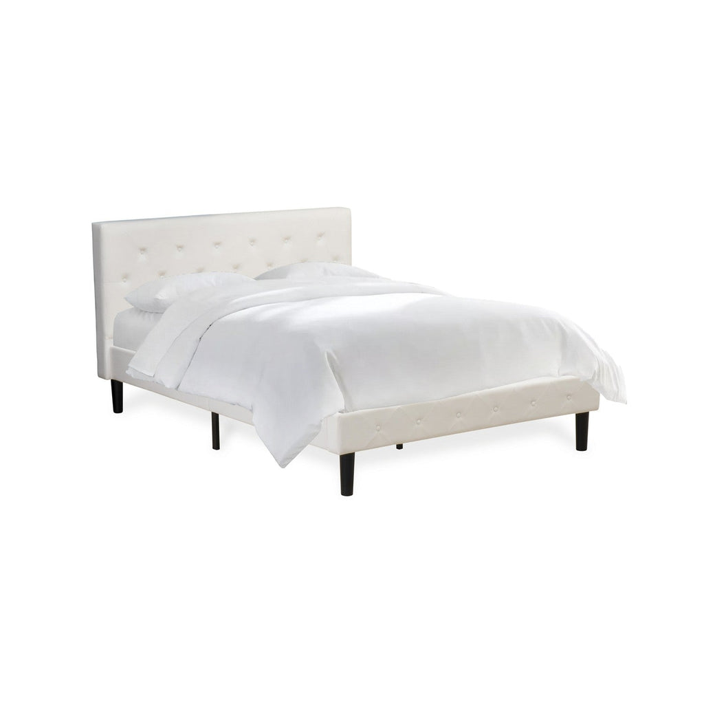 East West Furniture NLF-19-F Nolan Platform Bed Frame - Button Tufted White Velvet Fabric Padded Headboard & Footboard, Black Legs, Full Size