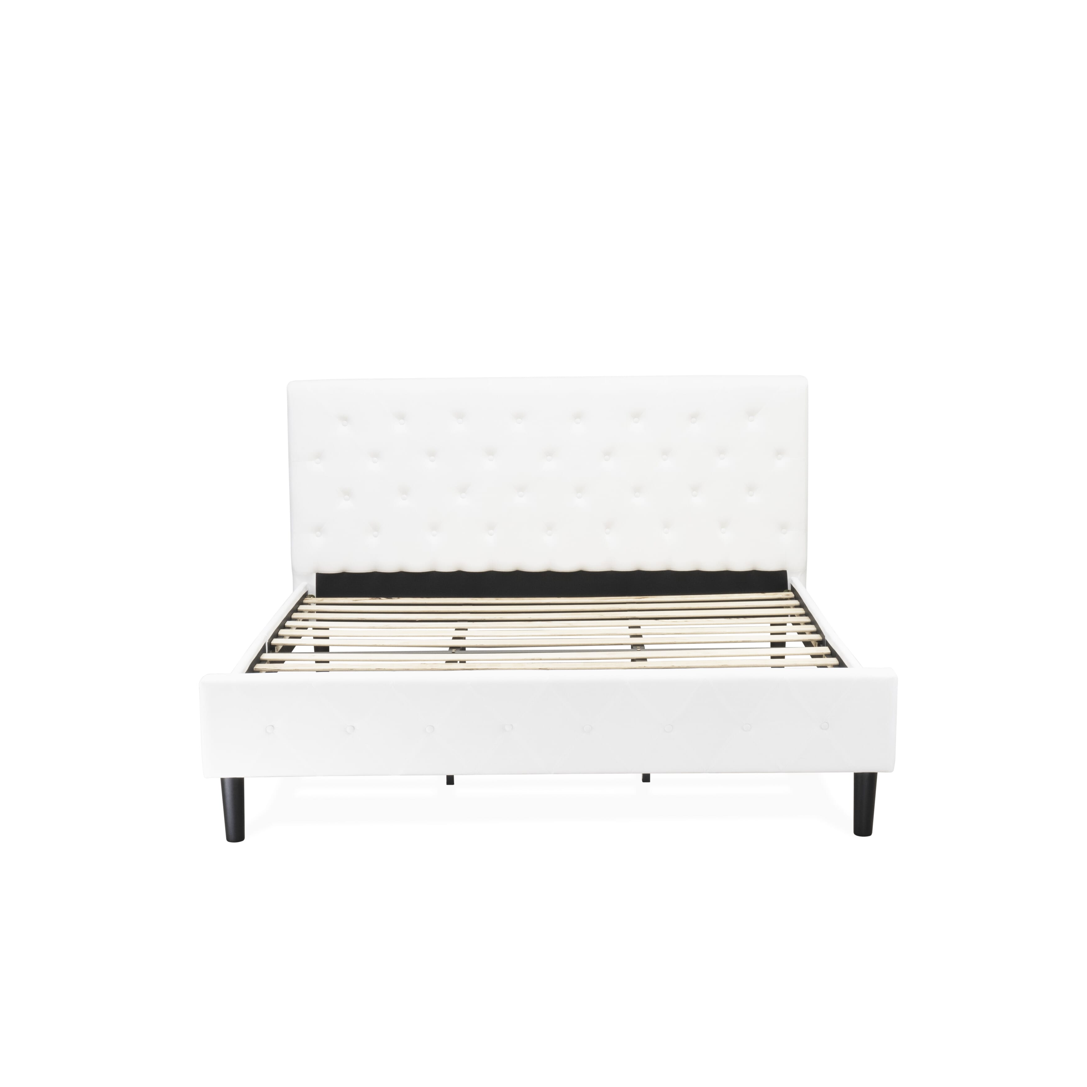 East West Furniture NL19K-2GA13 3 Piece Bed Set - Button Tufted Bed Frame - Linen white Velvet Fabric Upholstered Headboard and a Burgundy Finish Nightstand