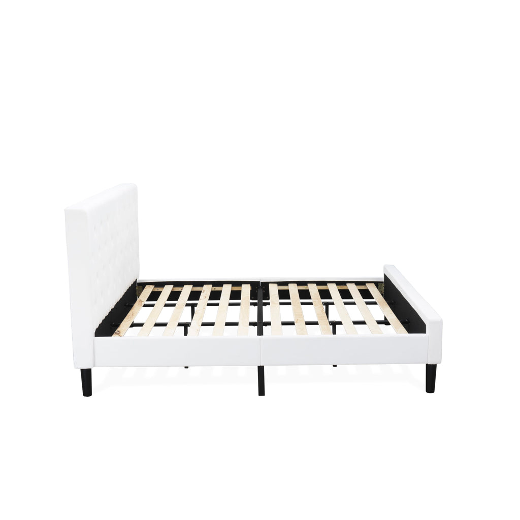 East West Furniture NLF-19-K Nolan Platform Bed - Button Tufted White Velvet Fabric Upholstered Headboard & Footboard, Black Legs, King Size