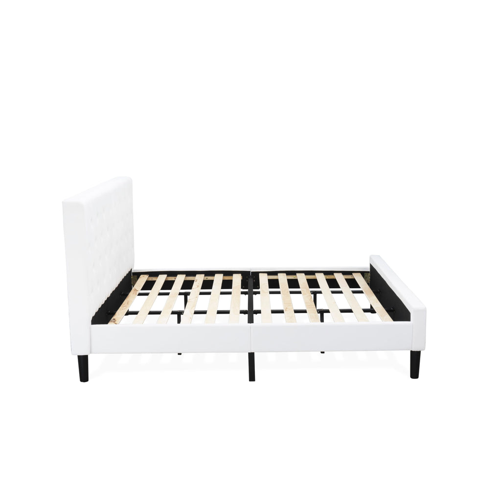 NL19K-1GO05 2 Piece King Bed Set - Button Tufted Platform Bed Frame - White Velvet Fabric Upholstered Headboard and a White Finish Nightstand