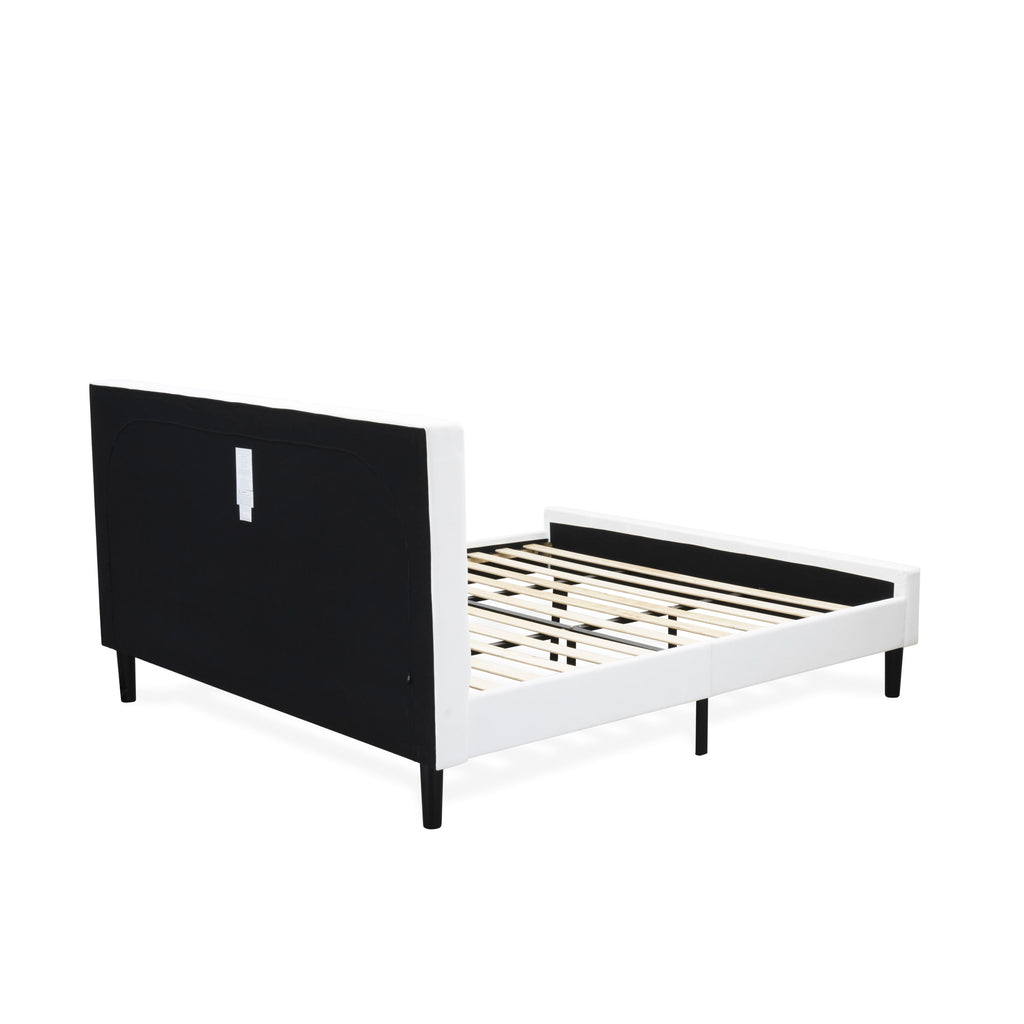 Cama con plataforma East West Furniture NLF-19-K Nolan - Cabecera y pie de cama tapizados en terciopelo blanco con botones
