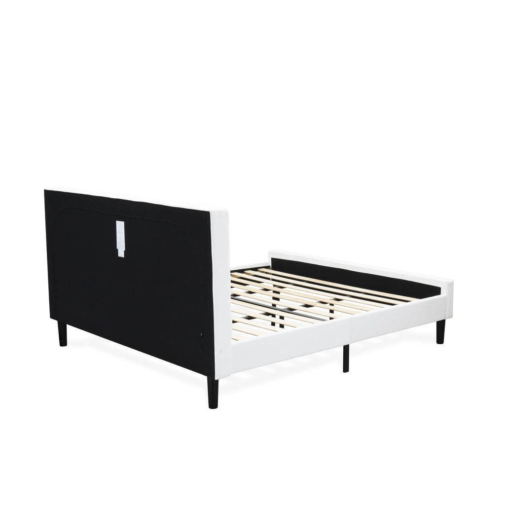 East West Furniture NLF-19-K Nolan Platform Bed - Button Tufted White Velvet Fabric Upholstered Headboard & Footboard, Black Legs, King Size
