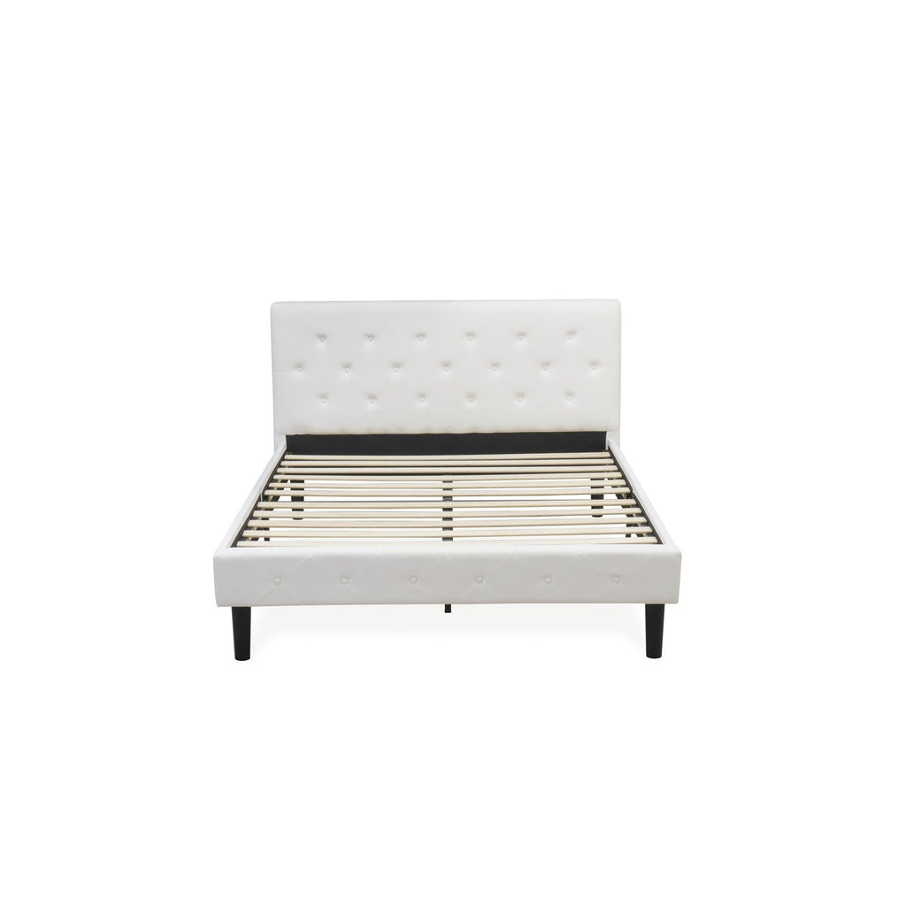 East West Furniture NL19Q-1GA13 2 Piece Queen Bedroom Set - Button Tufted Wooden Bed Frame - White Velvet Fabric Upholstered Headboard and a Burgundy Finish Nightstand