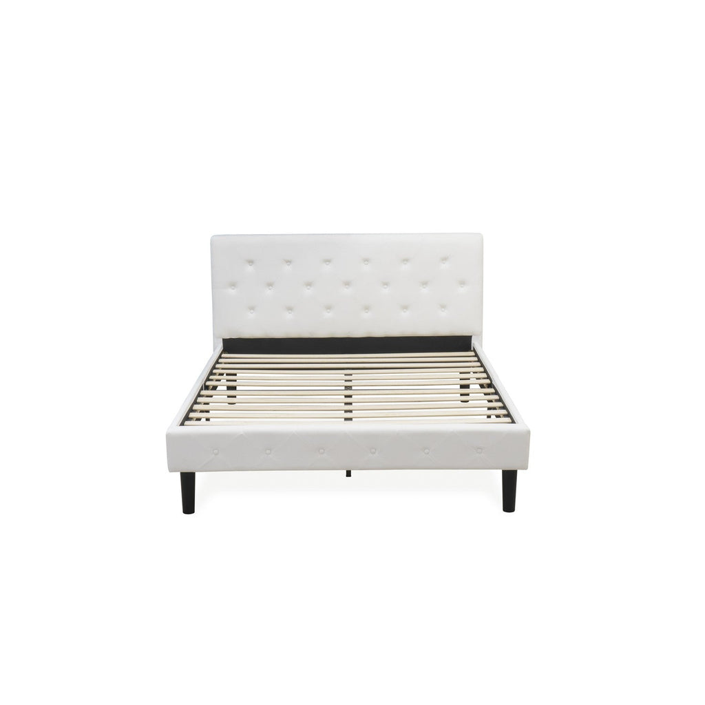 East West Furniture NL19Q-1GA12 2 Piece Bedroom Set - Button Tufted Platform Bed - White Velvet Fabric Upholstered Headboard and a Clover Green Finish Nightstand