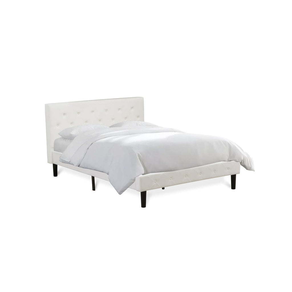 East West Furniture NL19Q-2VL14 3 Piece Bed Set - Button Tufted Wooden Bed Frame - White Velvet Fabric Upholstered Headboard and an Urban Gray Finish Nightstand
