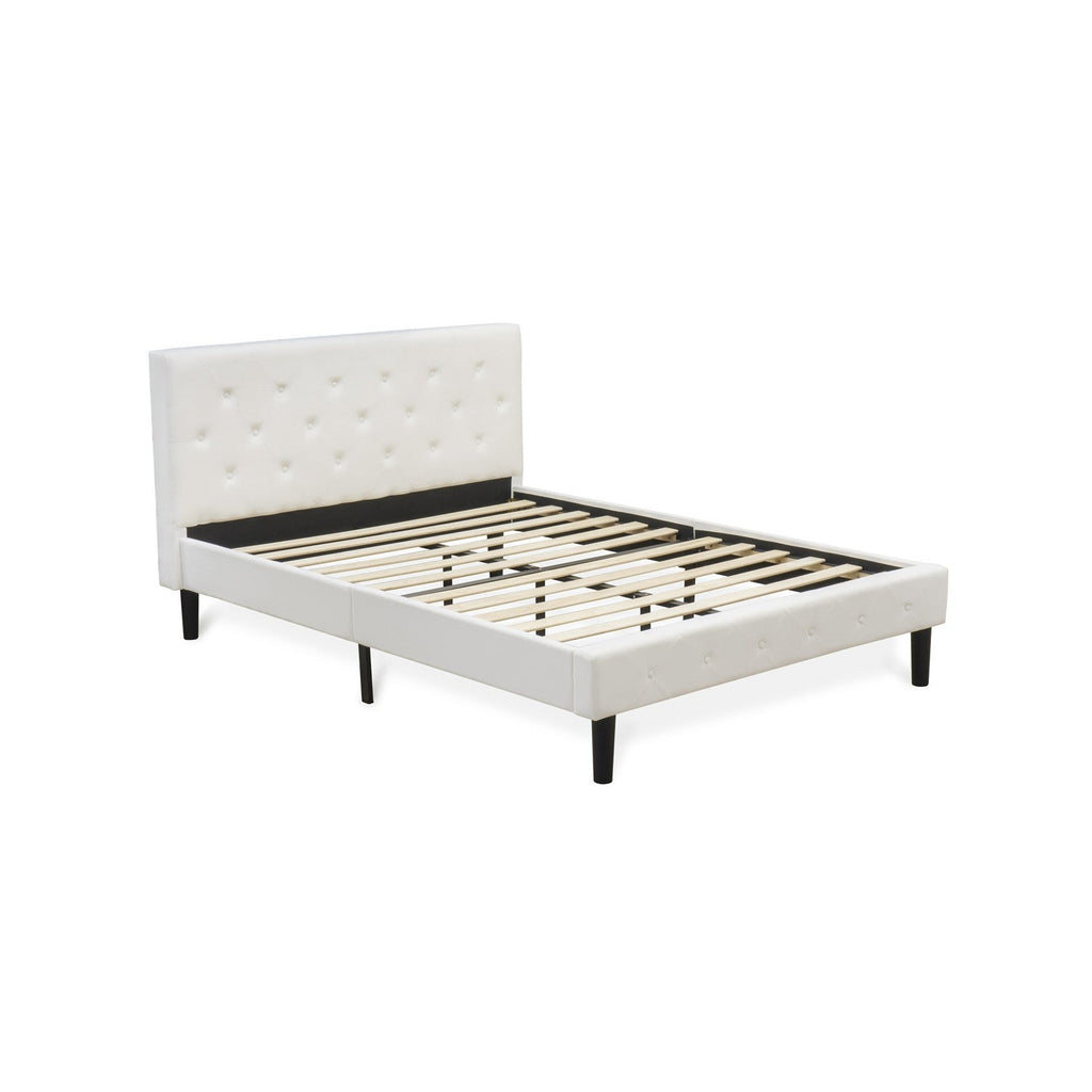 East West Furniture NL19Q-1DE05 2 Piece Queen Size Bedroom Set - Button Tufted Modern Bed Frame - White Velvet Fabric Upholstered Headboard and a White Finish Nightstand