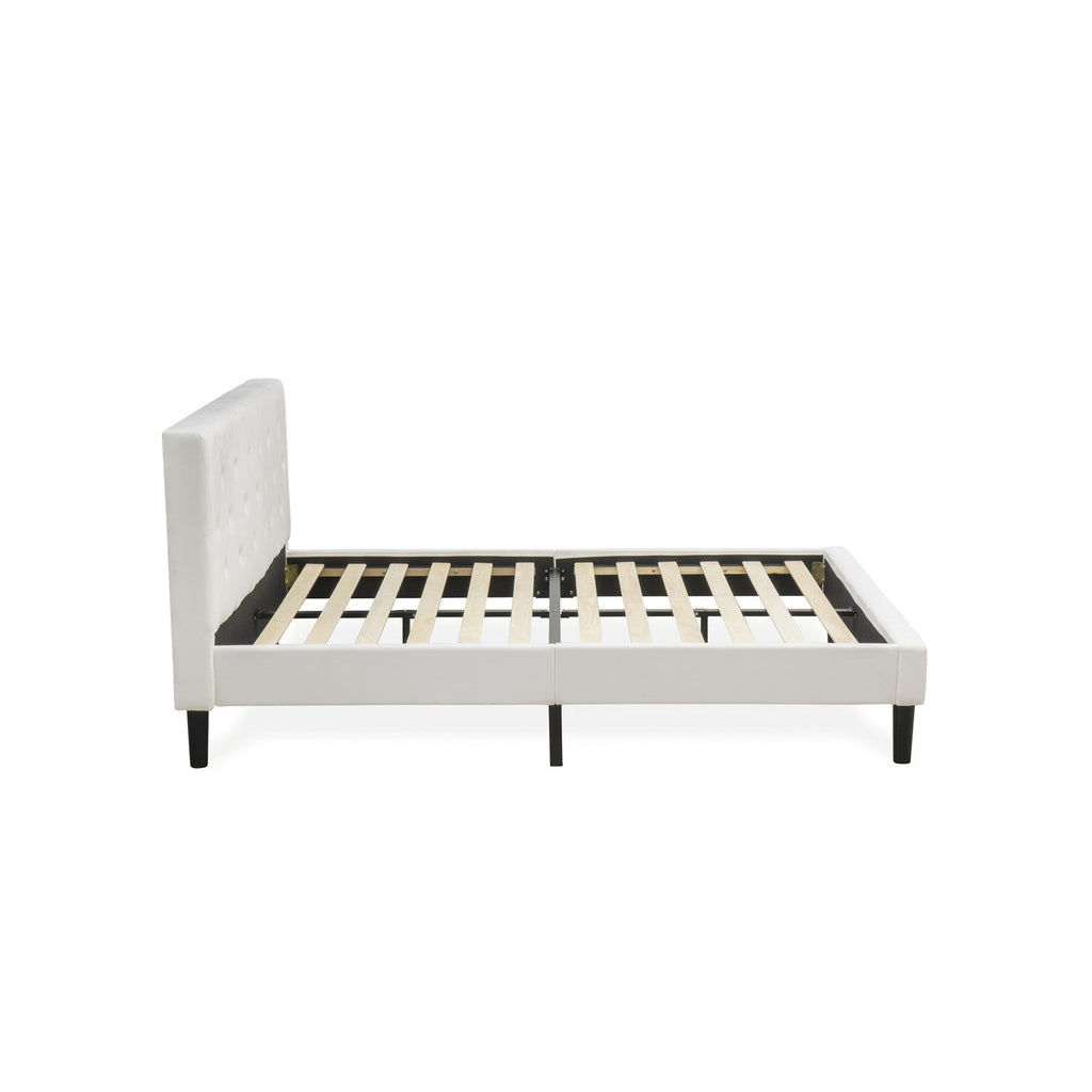 East West Furniture NL19Q-2DE05 3 Piece Bedroom Set - Queen Button Tufted Bed - White Velvet Fabric and Upholstered Headboard and a White Finish Nightstand