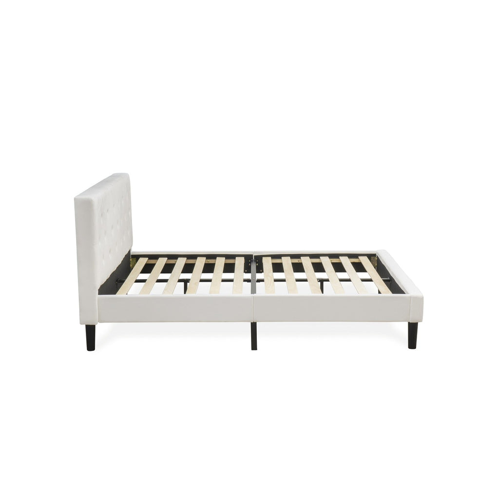 East West Furniture NL19Q-2GA0C 3 Piece Queen Bed Set - Button Tufted Bed frame - White Velvet Fabric Upholstered Headboard and a Wire Brushed Butter Cream Finish Nightstand