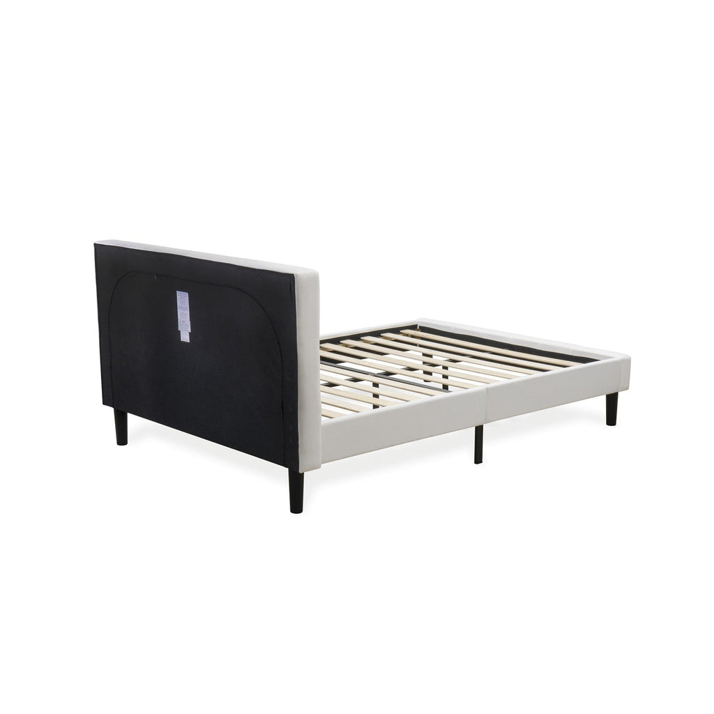 East West Furniture NLF-19-Q Nolan Platform Bed Frame - Button Tufted White Velvet Fabric Padded Headboard & Footboard, Black Legs, Queen Size