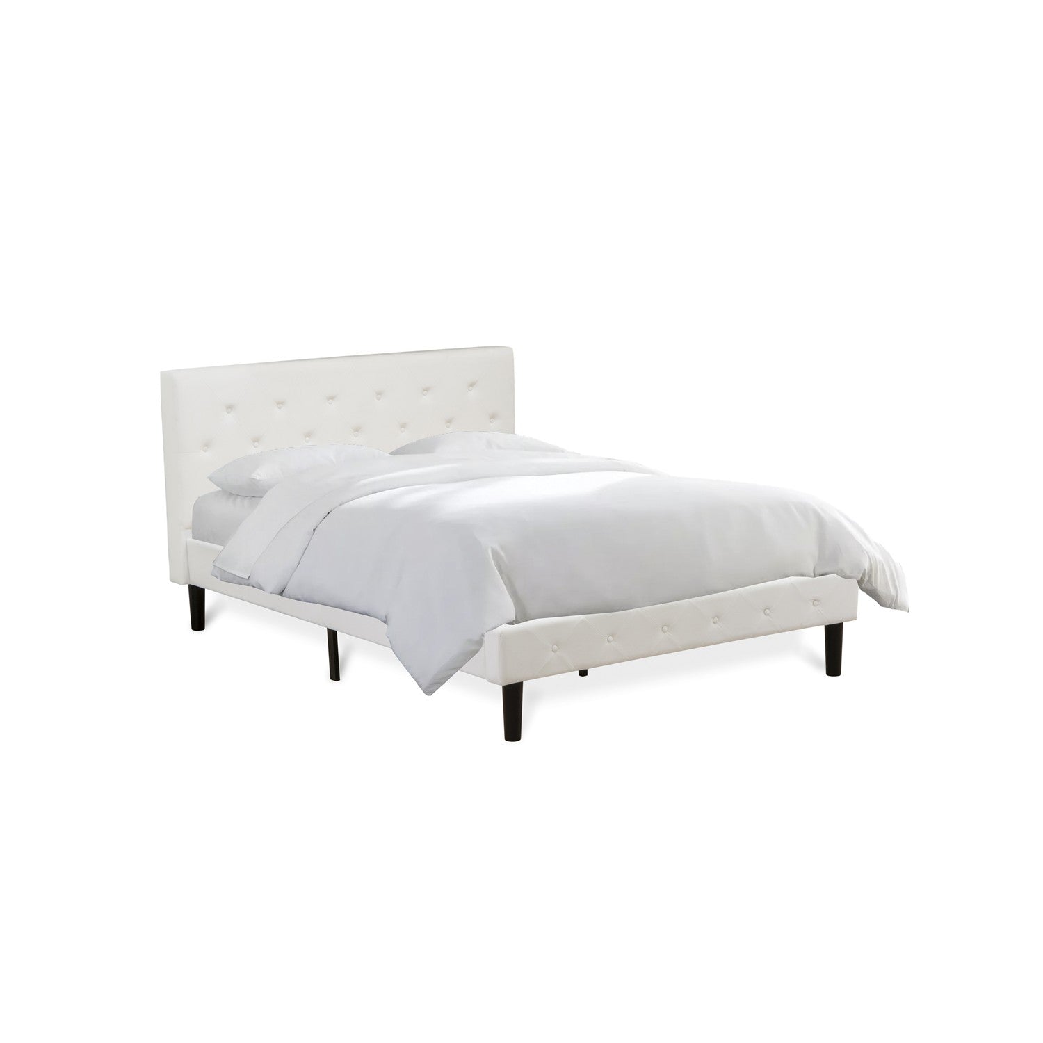 East West Furniture NL19Q-2GO13 3 Piece Queen Bed Set - Button Tufted Bed frame - Linen white Velvet Fabric Upholstered Headboard and a Burgundy Finish Nightstand