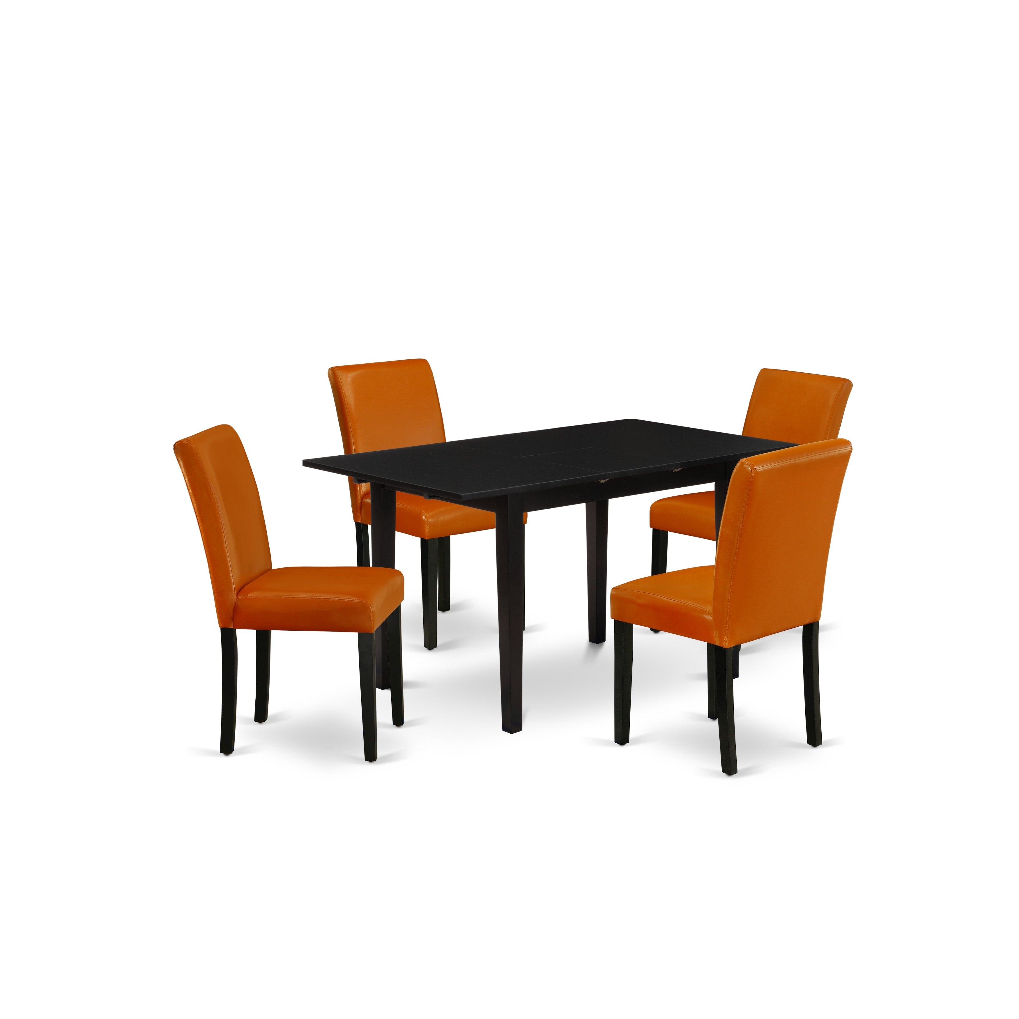 East West Furniture NOAB5-BLK-61 5-Pc Modern Dining Table Set - 4 Padded Parson Chairs with High Back and Upholstered Seat and Butterfly Leaf Rectangular Wood Dining Table and 4 Legs - Linen White and Black Finish