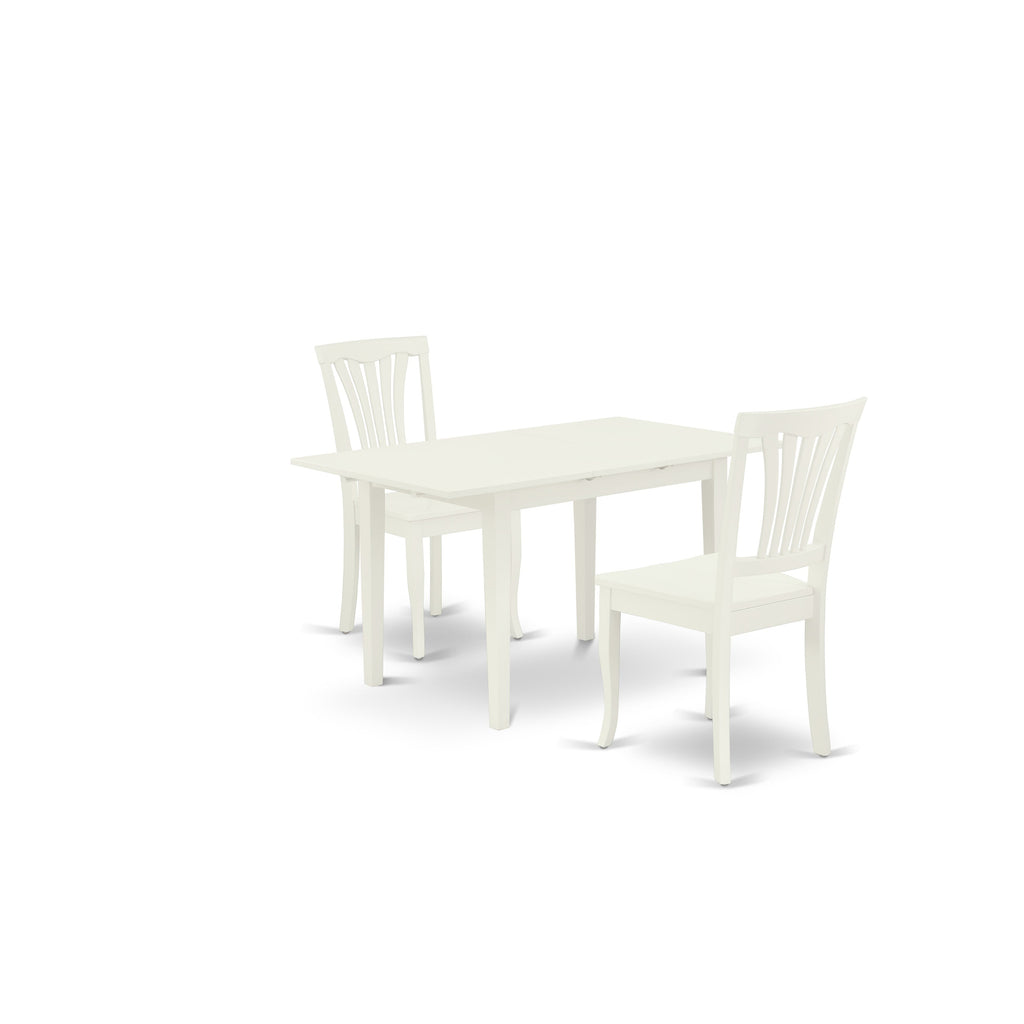 East West Furniture NOAV3-LWH-W 3 Piece Dining Set Contains a Rectangle Dining Room Table with Butterfly Leaf and 2 Wood Seat Chairs