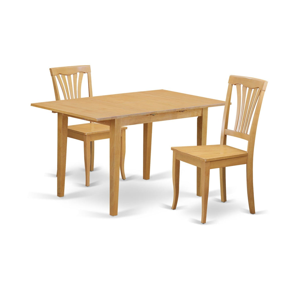 East West Furniture NOAV3-OAK-W 3 Piece Dining Room Table Set  Contains a Rectangle Kitchen Table with Butterfly Leaf and 2 Dining Chairs, 32x54 Inch, Oak