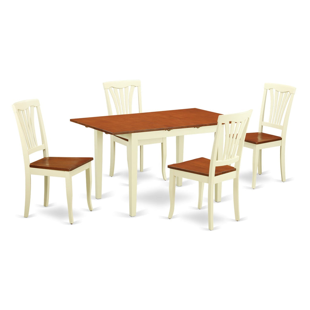 East West Furniture NOAV5-WHI-W 5 Piece Modern Dining Table Set Includes a Rectangle Wooden Table with Butterfly Leaf and 4 Dining Room Chairs