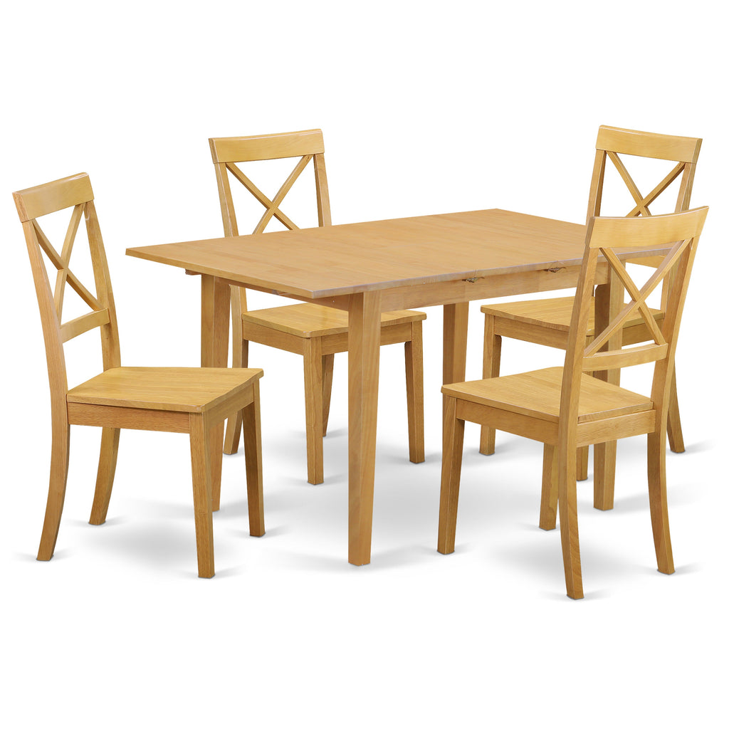 East West Furniture NOBO5-OAK-W 5 Piece Kitchen Table Set for 4 Includes a Rectangle Dining Room Table with Butterfly Leaf and 4 Dining Chairs, 32x54 Inch, Oak