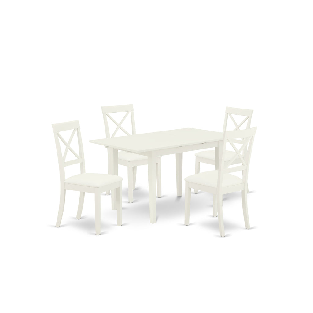 East West Furniture NOBO5-WHI-LC 5 Piece Modern Dining Table Set Includes a Rectangle Wooden Table with Butterfly Leaf and 4 Faux Leather Upholstered Chairs