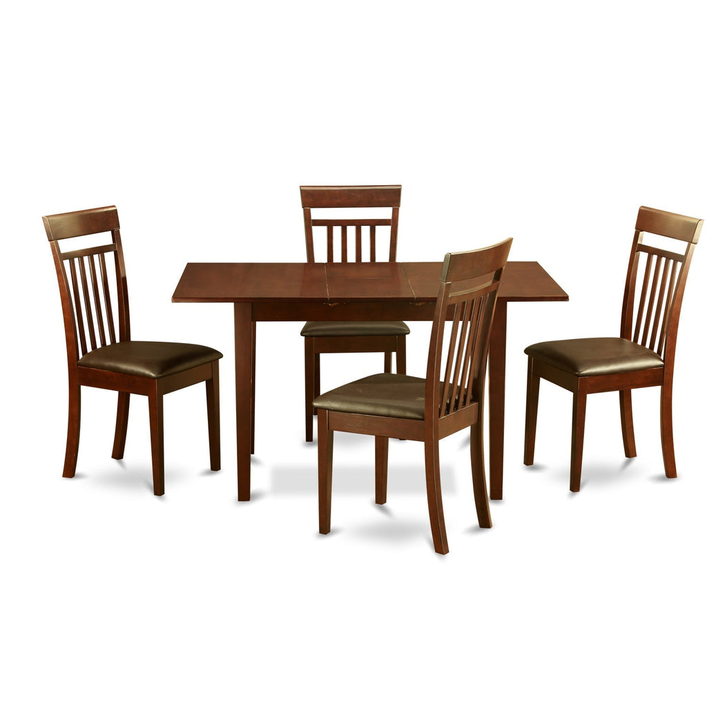 East West Furniture NOCA5-MAH-LC 5 Piece Dining Room Furniture Set Includes a Rectangle Kitchen Table with Butterfly Leaf and 4 Faux Leather Upholstered Chairs