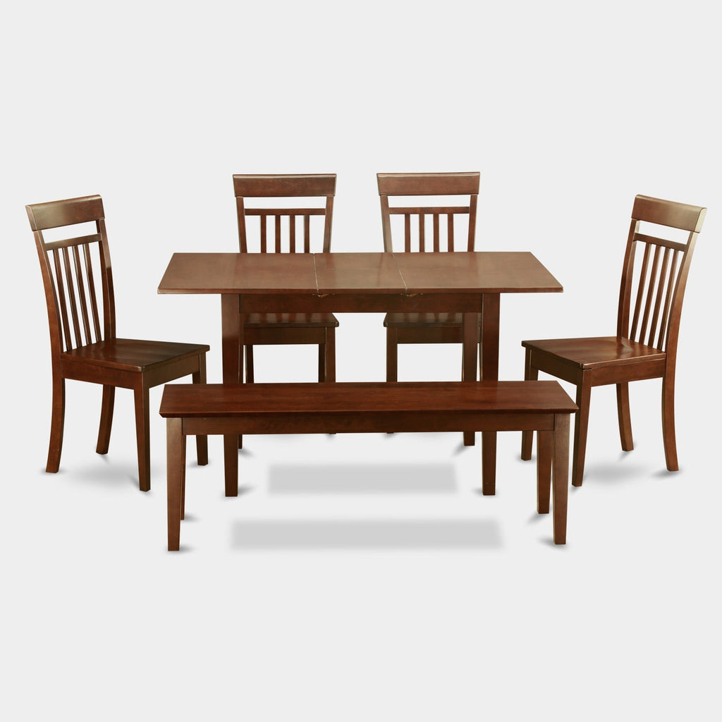 East West Furniture NOCA6C-MAH-W 6 Piece Dining Set Contains a Rectangle Dining Room Table with Butterfly Leaf and 4 Kitchen Chairs with a Bench