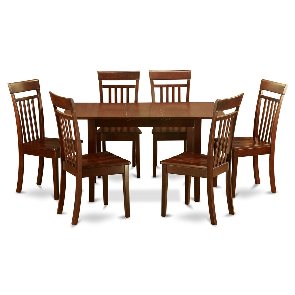 Juego de comedor East West Furniture NOCA7-MAH-W de 7 piezas compuesto por una mesa de comedor rectangular con hojas de mariposa y 6 sillas de cocina.