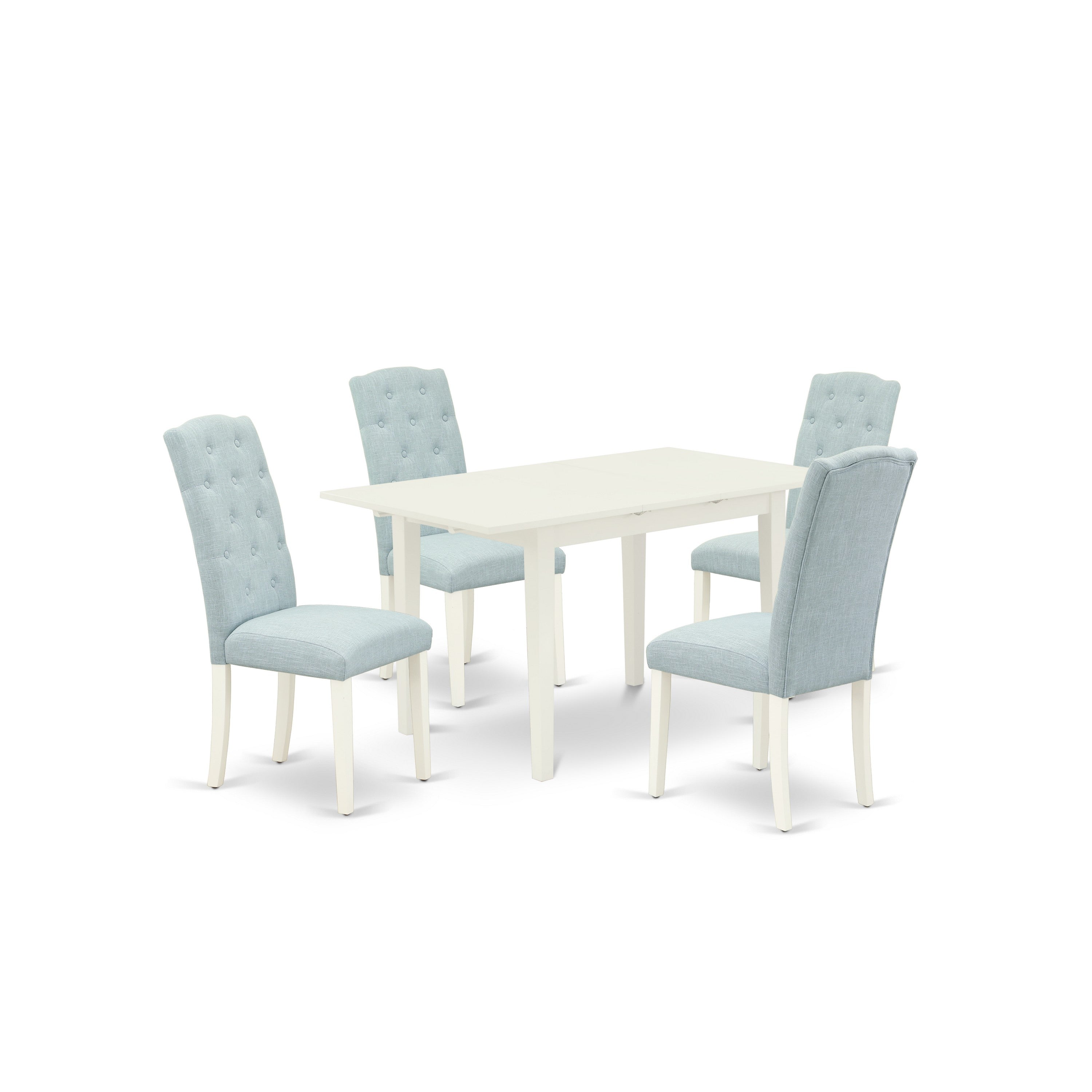 East West Furniture NOCE5-LWH-15 5-Piece Rectangle Dinette Set - 4 Kitchen Parson Chairs with Button Tufted Back and Upholstered Seat and Rectangular Rectangle Dining Table and 4 Legs - Linen White Finish