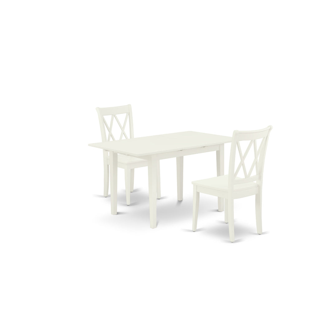 East West Furniture NOCL3-LWH-W 3 Piece Dinette Set for Small Spaces Contains a Rectangle Dining Table with Butterfly Leaf and 2 Dining Room Chairs, 32x54 Inch, Linen White