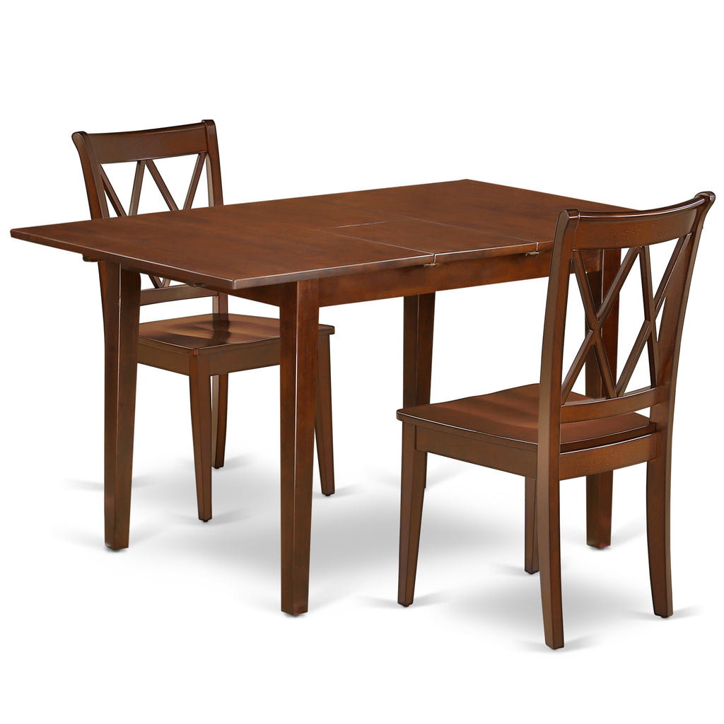 East West Furniture NOCL3-MAH-W 3 Piece Kitchen Table Set for Small Spaces Contains a Rectangle Dining Table with Butterfly Leaf and 2 Dining Room Chairs