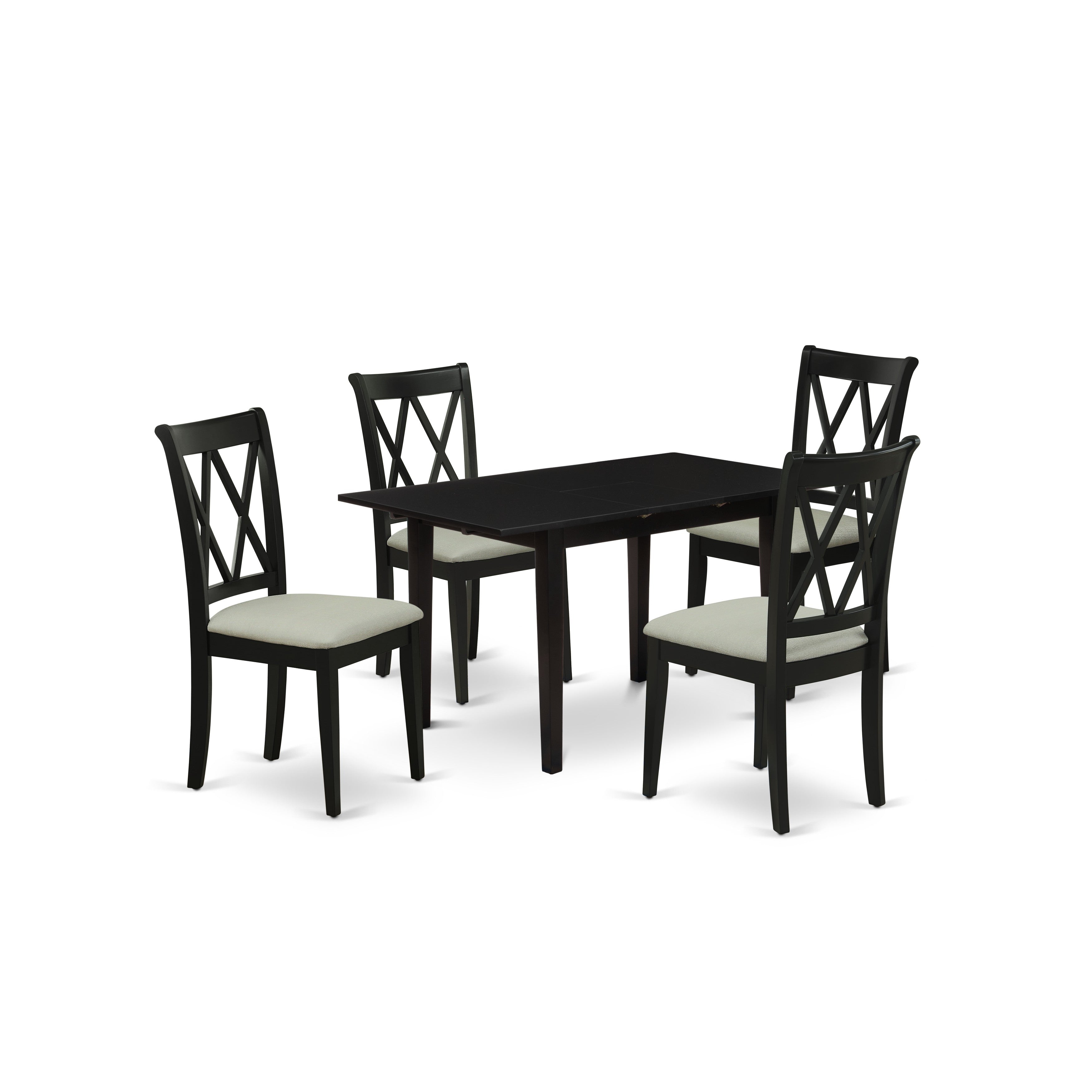 Juego de mesa de comedor East West Furniture NOCL5-BLK-C de 5 piezas para 4 personas. Incluye una mesa de cocina rectangular con diseño de hojas de mariposa y 4 sillas de comedor de cocina de tela de lino.